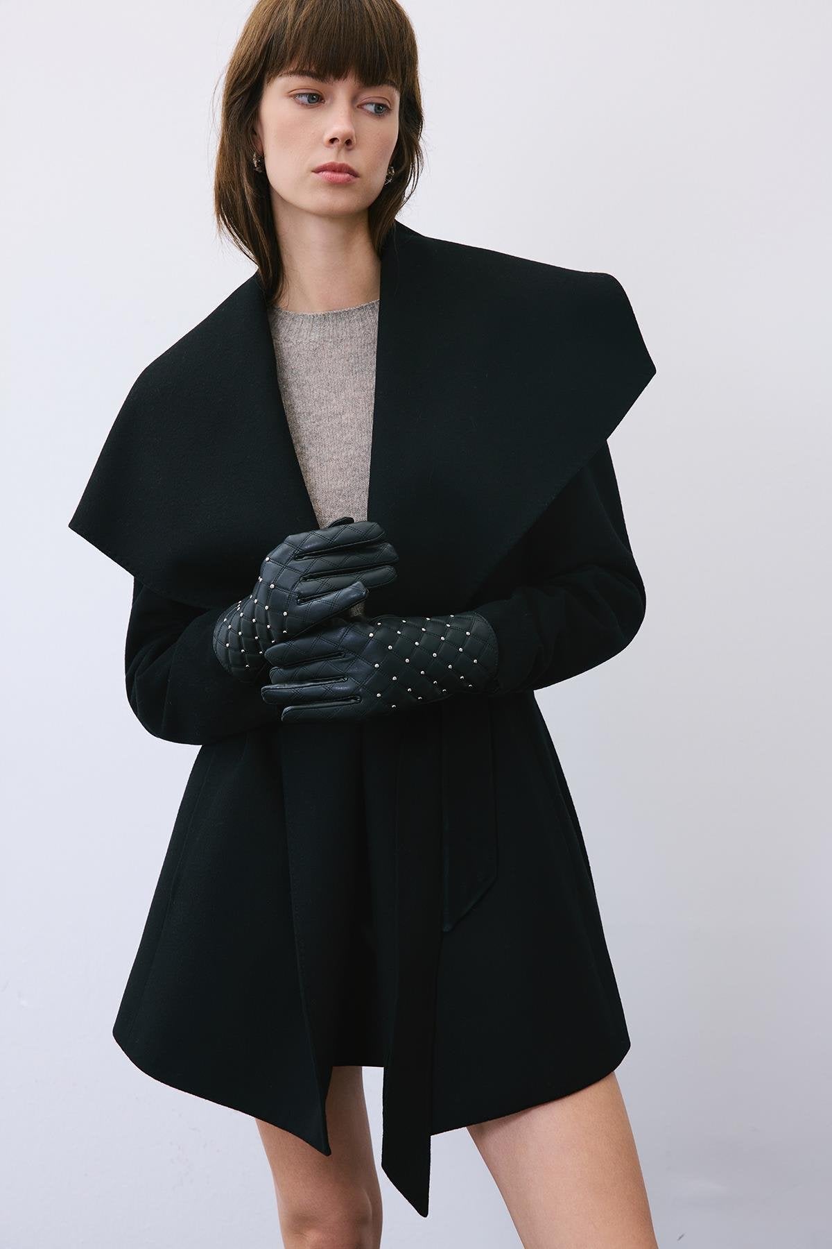 Accessory Detailed Faux Leather Gloves