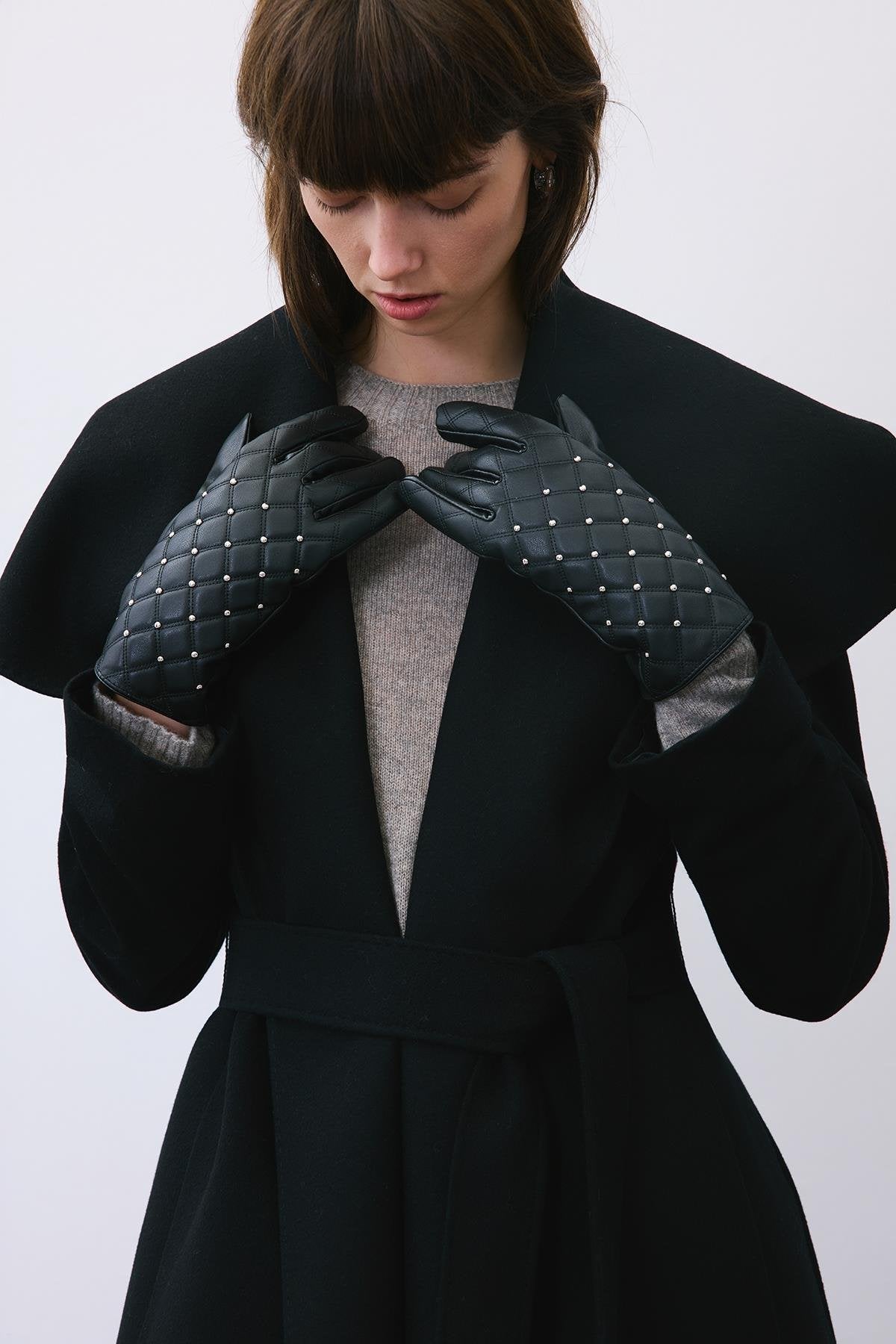 Accessory Detailed Faux Leather Gloves