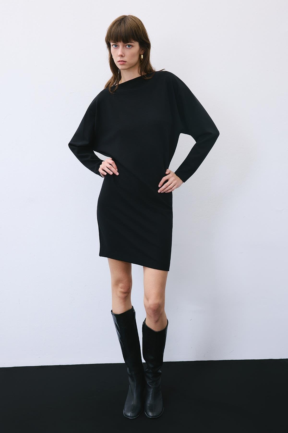 Asymmetric Knit Mini Dress