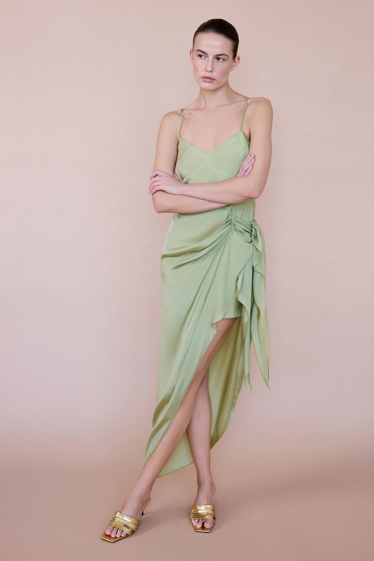 Asymmetric Tie Detail Midi Dress