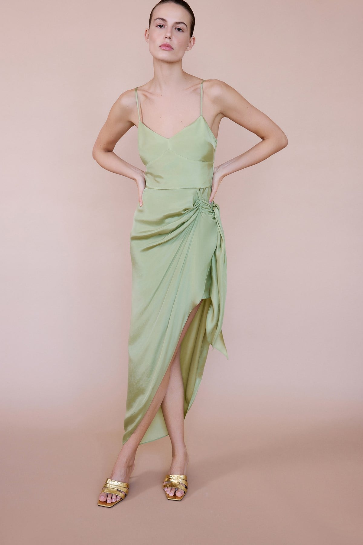 Asymmetric Tie Detail Midi Dress