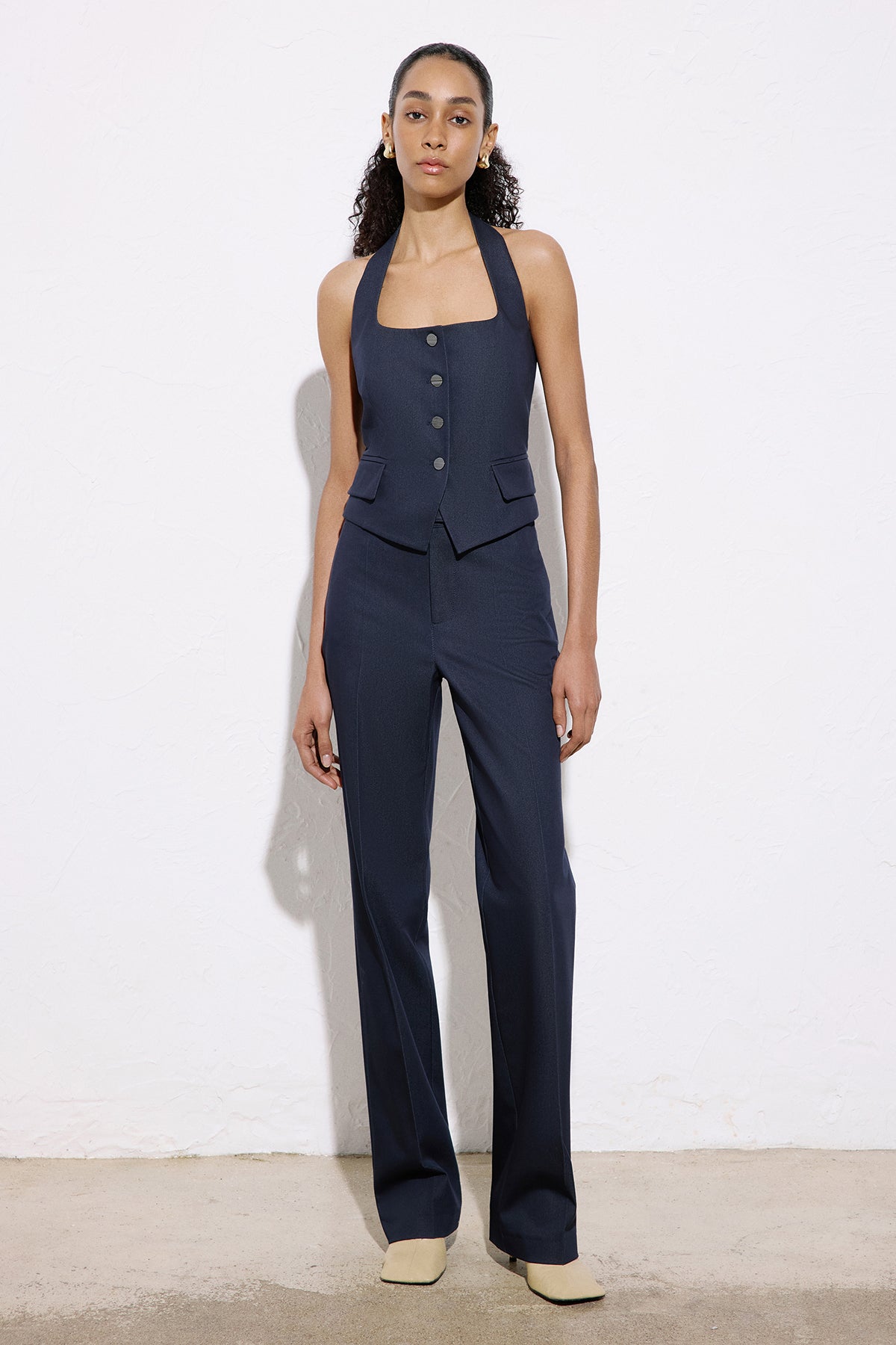 Back Cut-Out Denim Textured Crop Bustier