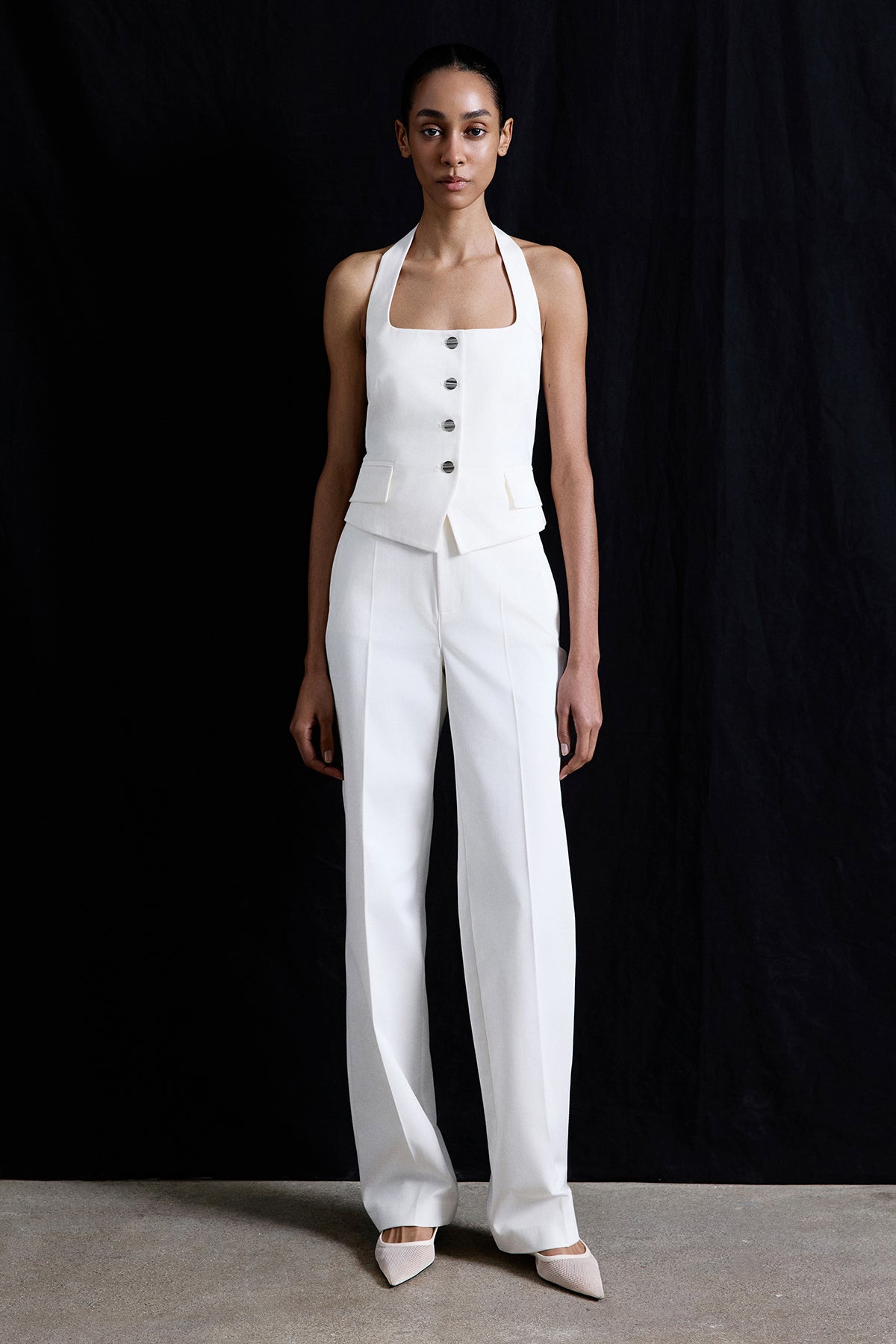 Back Cut-Out Denim Textured Crop Bustier