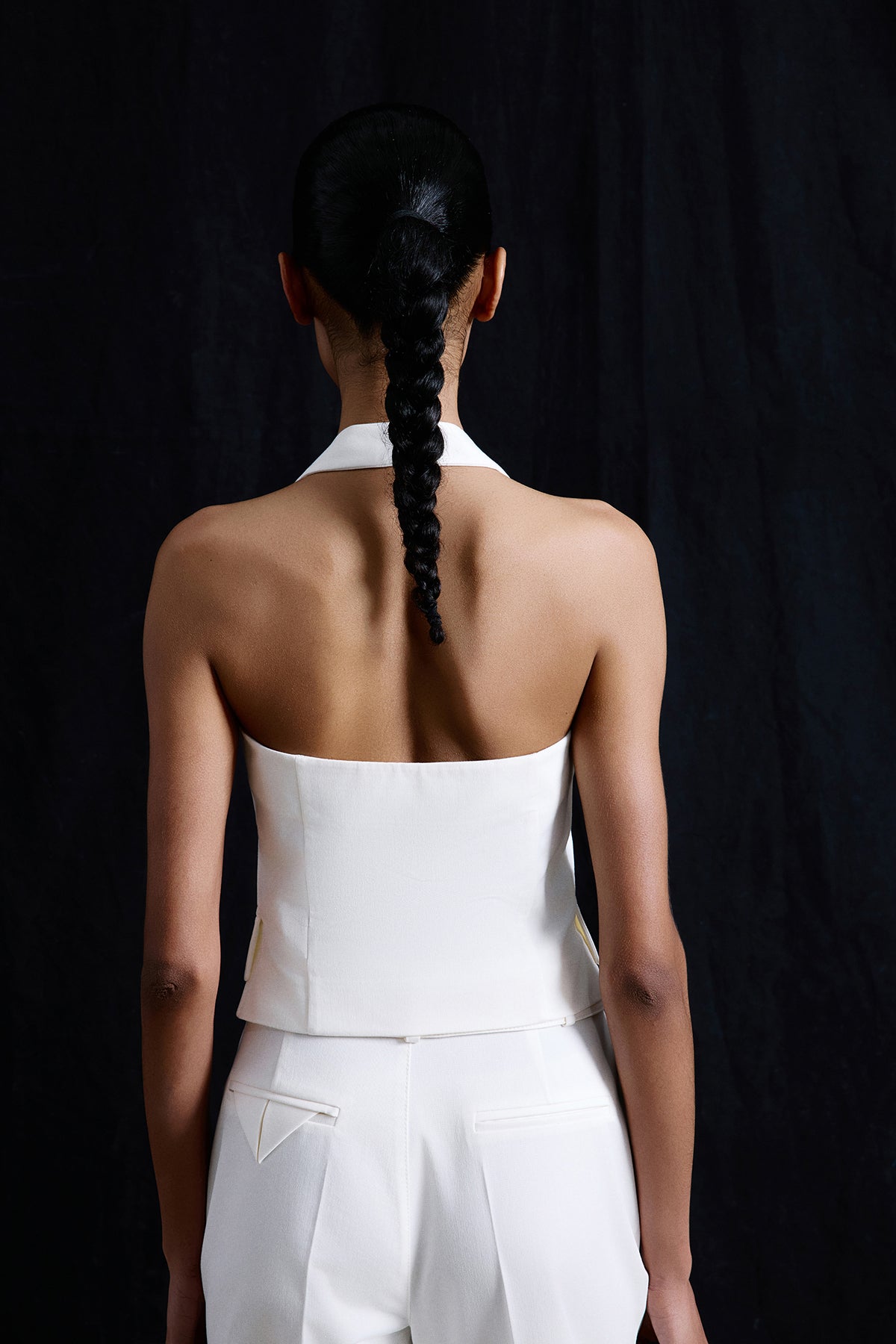 Back Cut-Out Denim Textured Crop Bustier