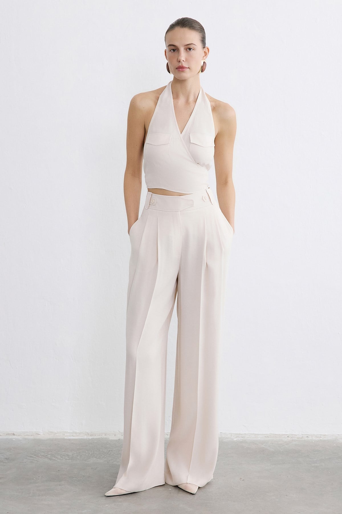 Backless Wrap Crop Blouse
