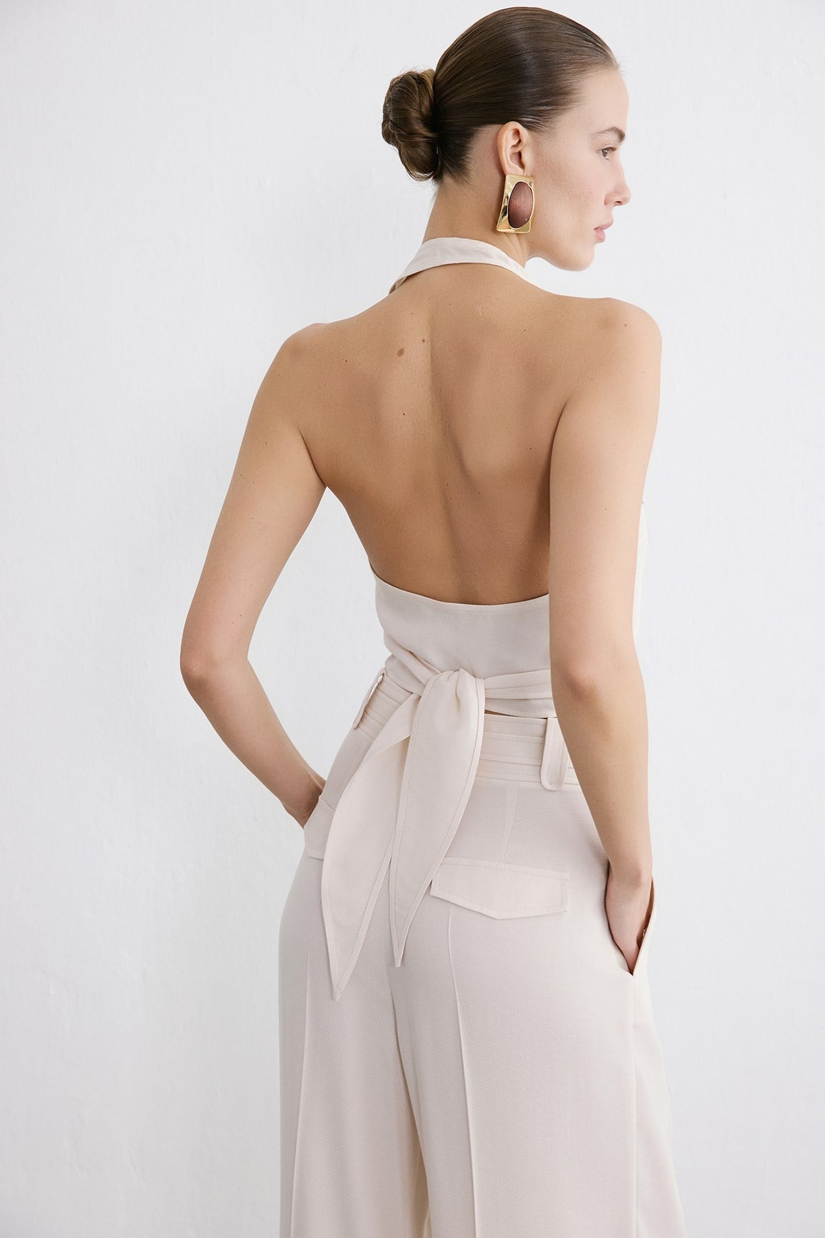 Backless Wrap Crop Blouse