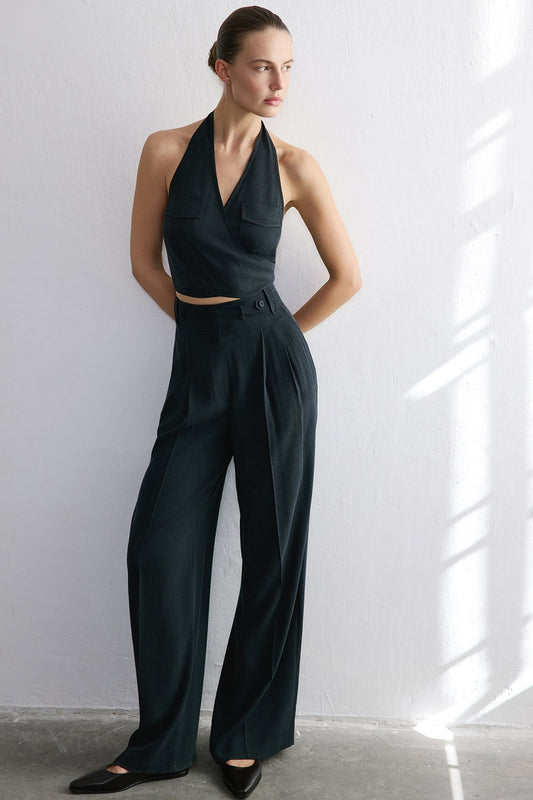 Backless Wrap Crop Blouse