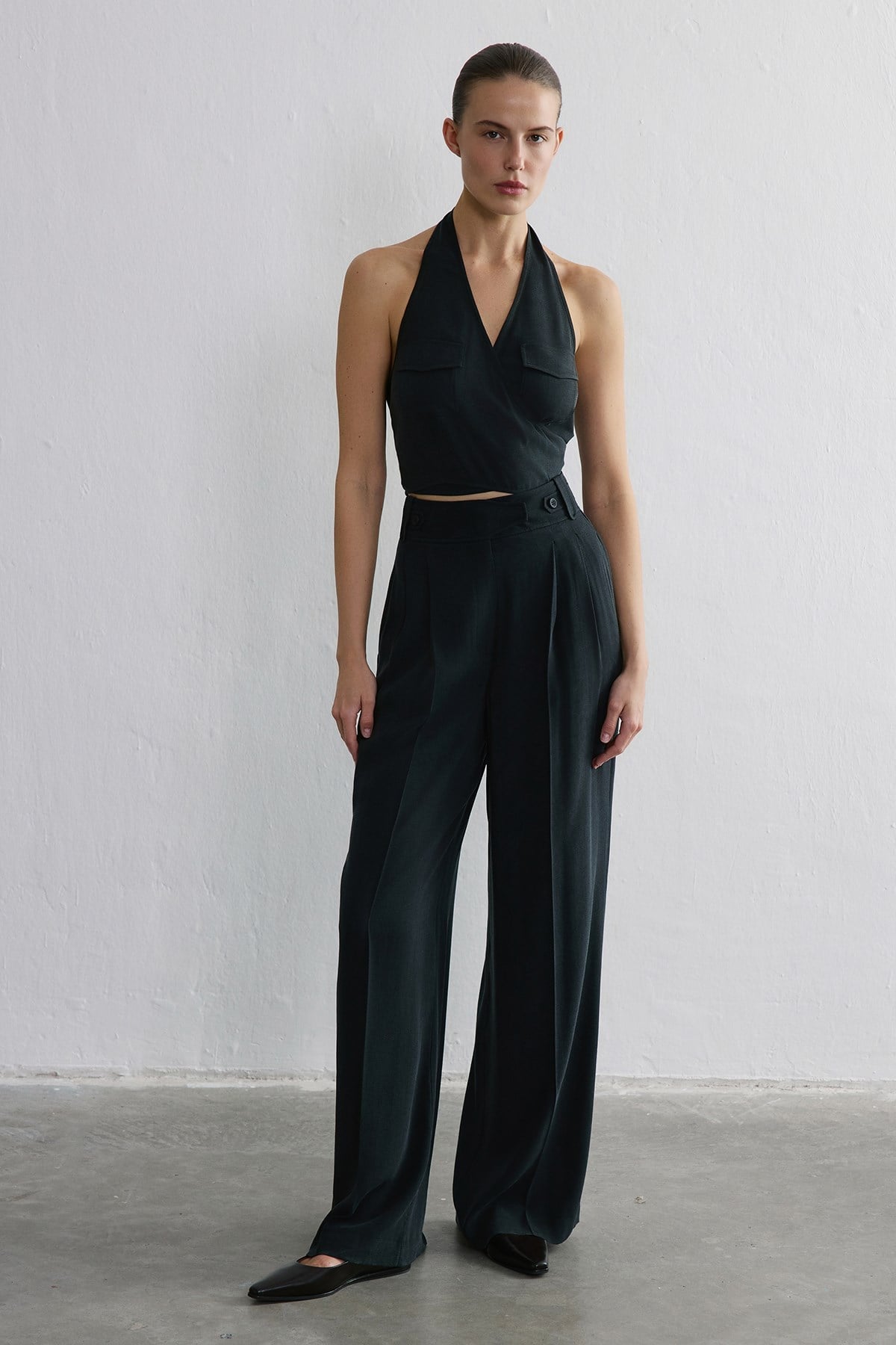 Backless Wrap Crop Blouse