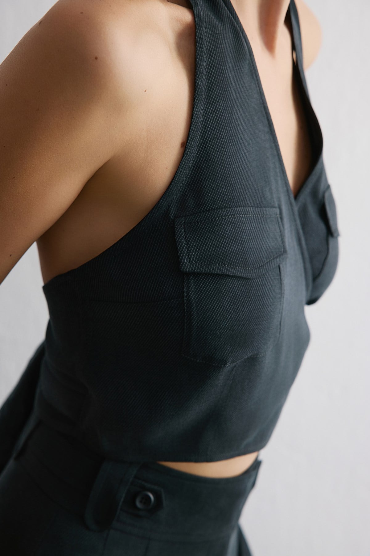 Backless Wrap Crop Blouse