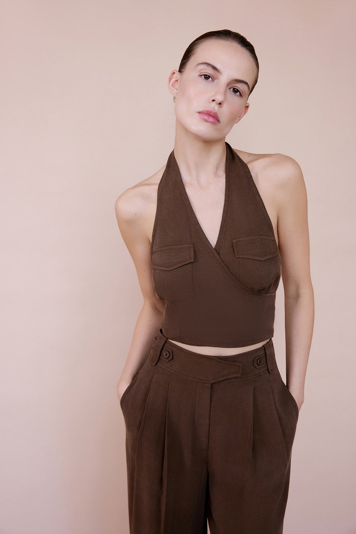 Backless Wrap Crop Blouse