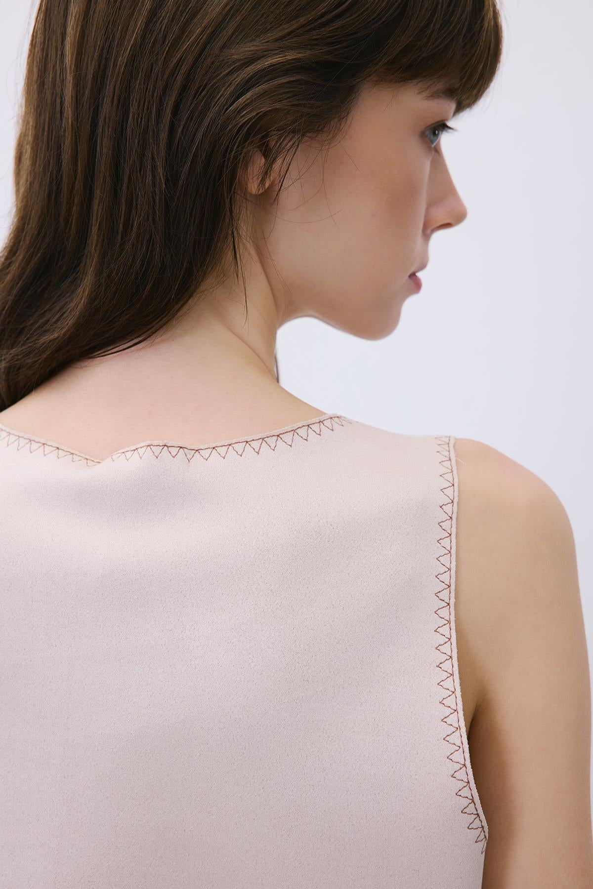 Suede Crop Blouse with Contrast Stitch