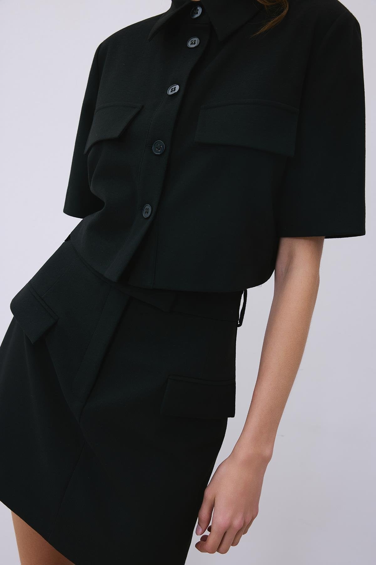 Beige Belted Mini Skirt with Zipper