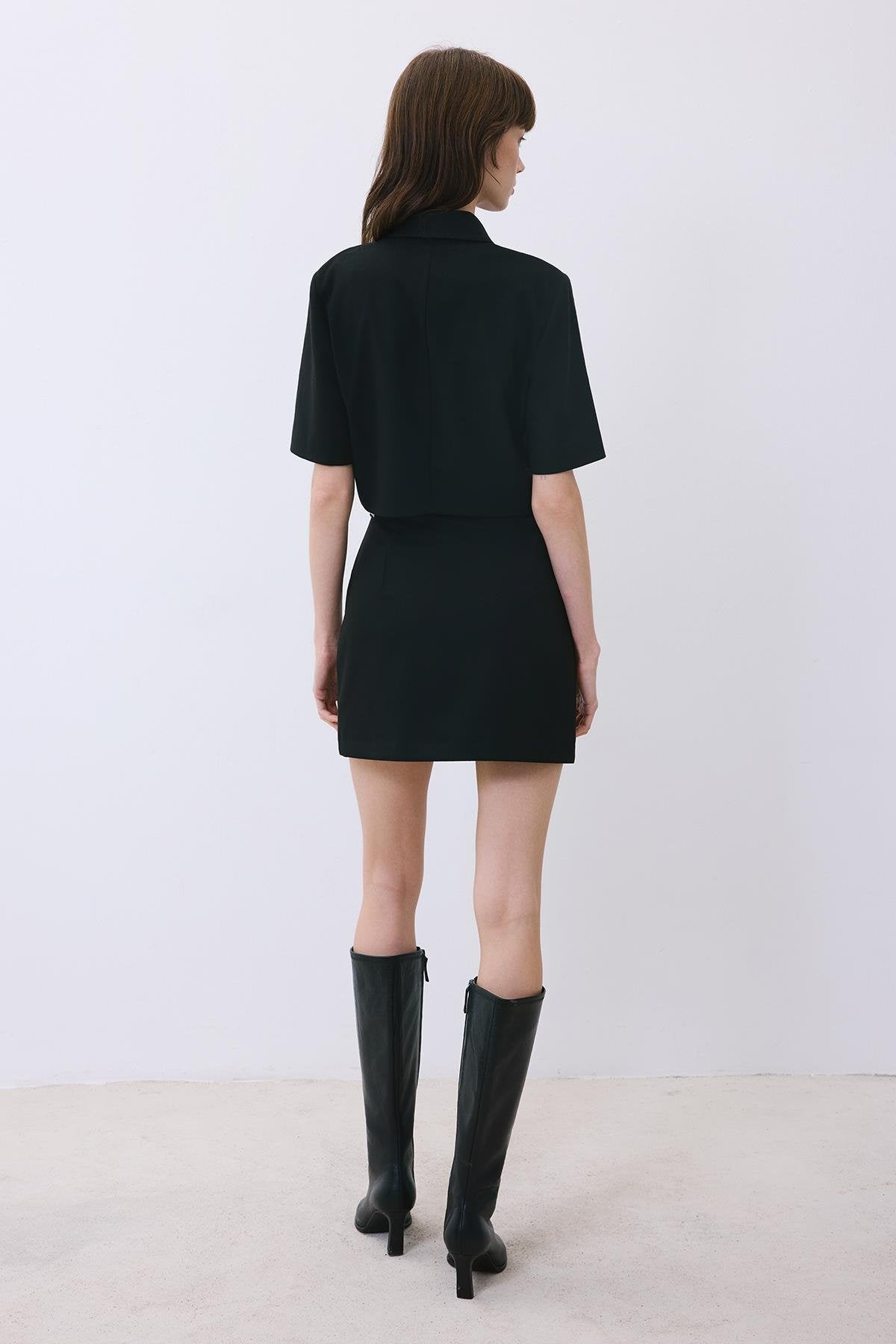 Beige Belted Mini Skirt with Zipper