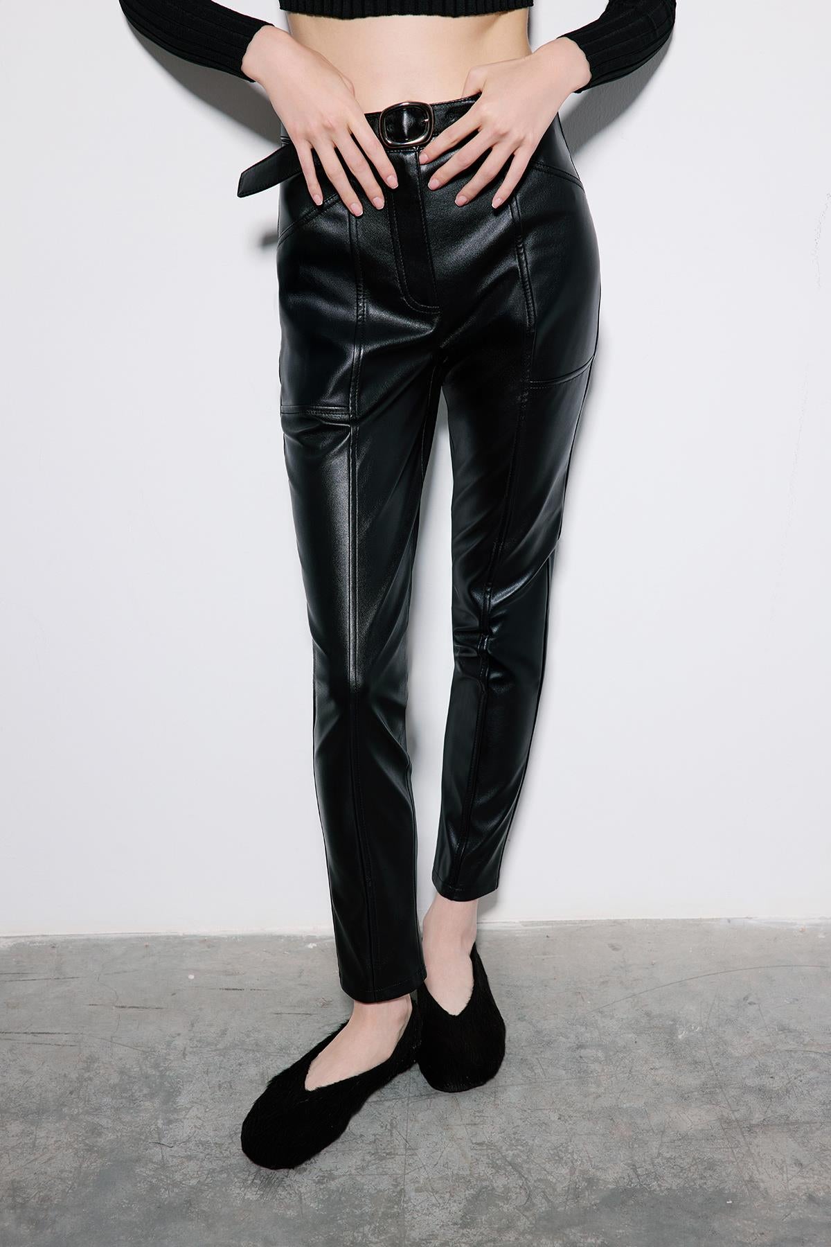 Leather Trousers With Metal Buckle