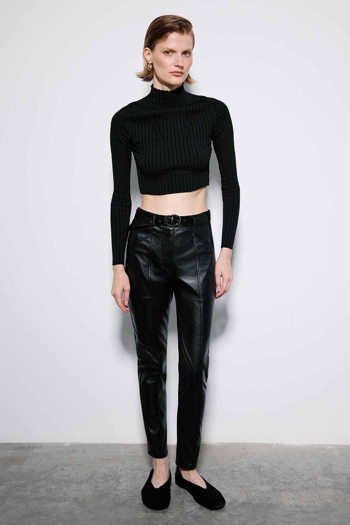 Leather Trousers With Metal Buckle
