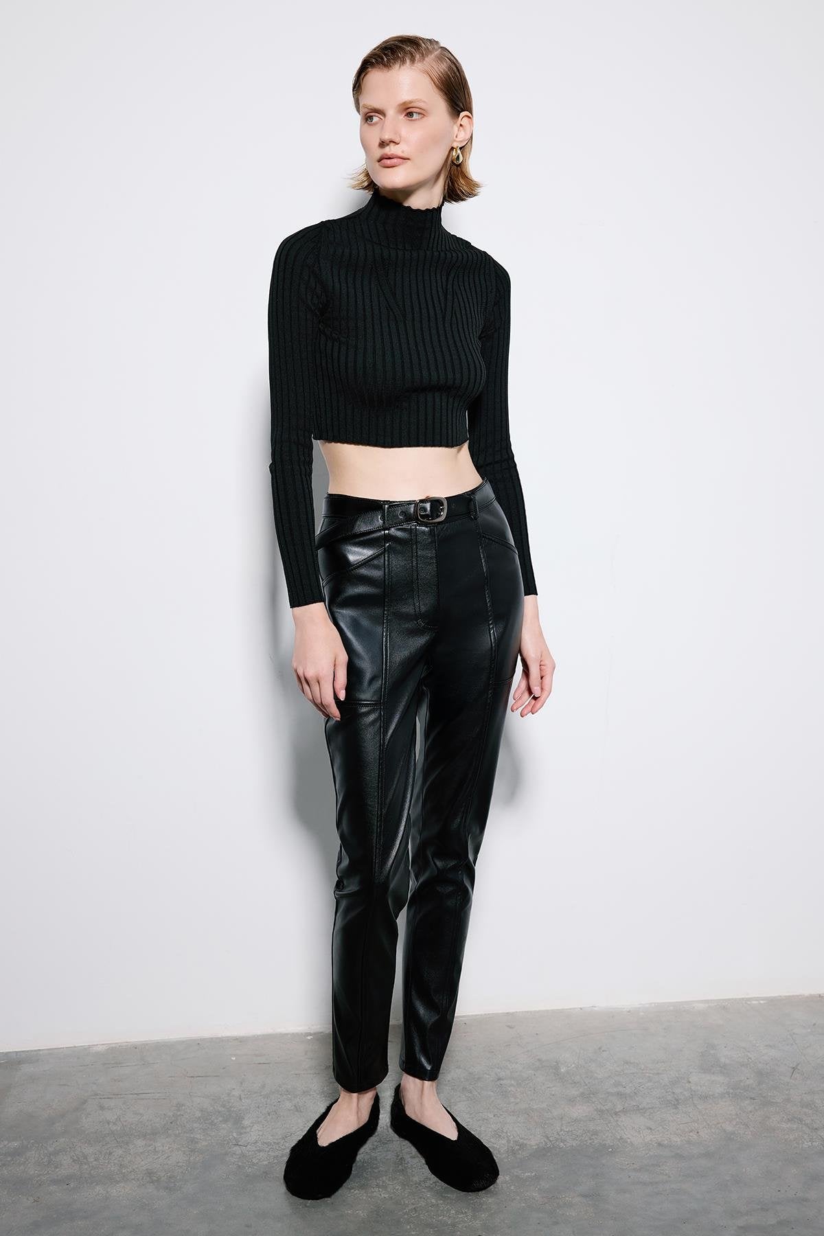 Leather Trousers With Metal Buckle