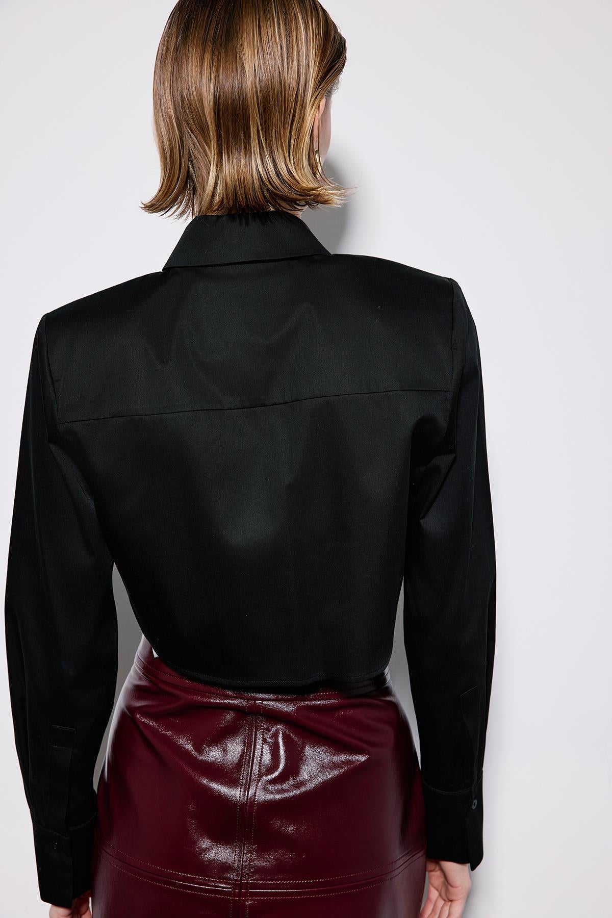 White Poplin Long Sleeve Shirt With Shoulder Pads