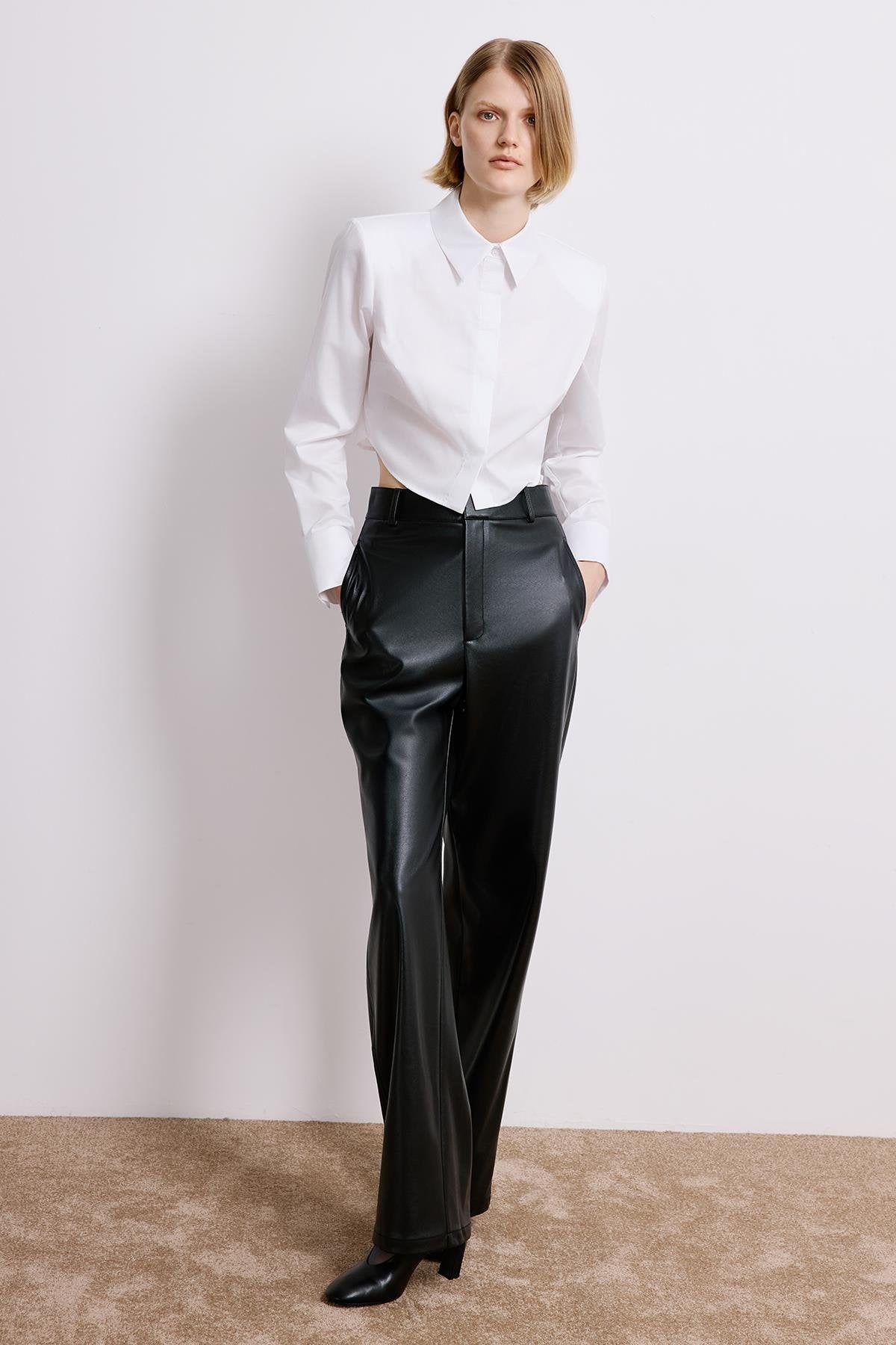 Wide Leg Leather Trousers