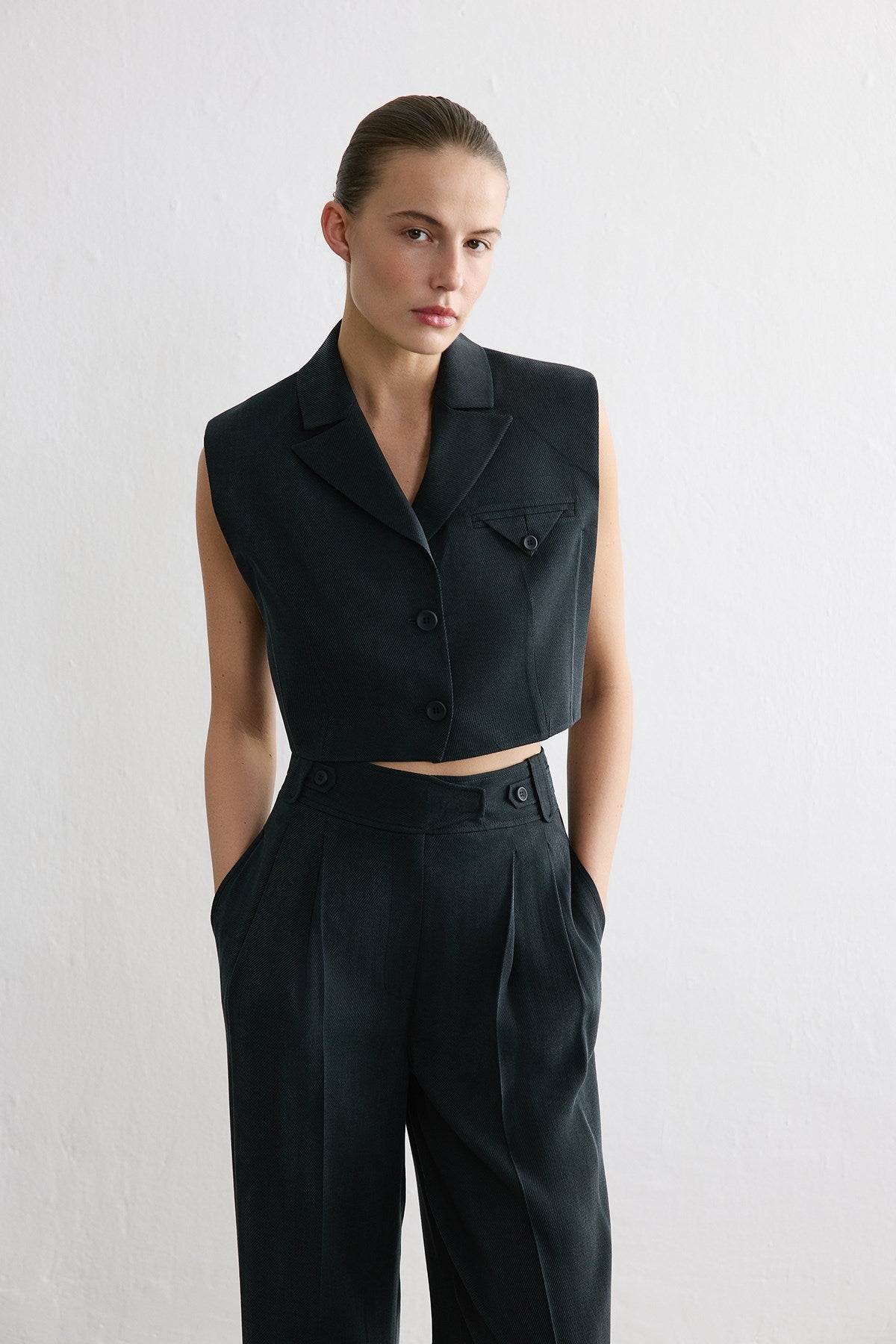 Blazer Collar Padded Crop Vest
