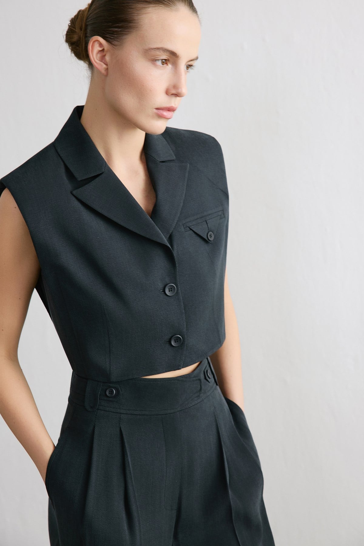 Blazer Collar Padded Crop Vest