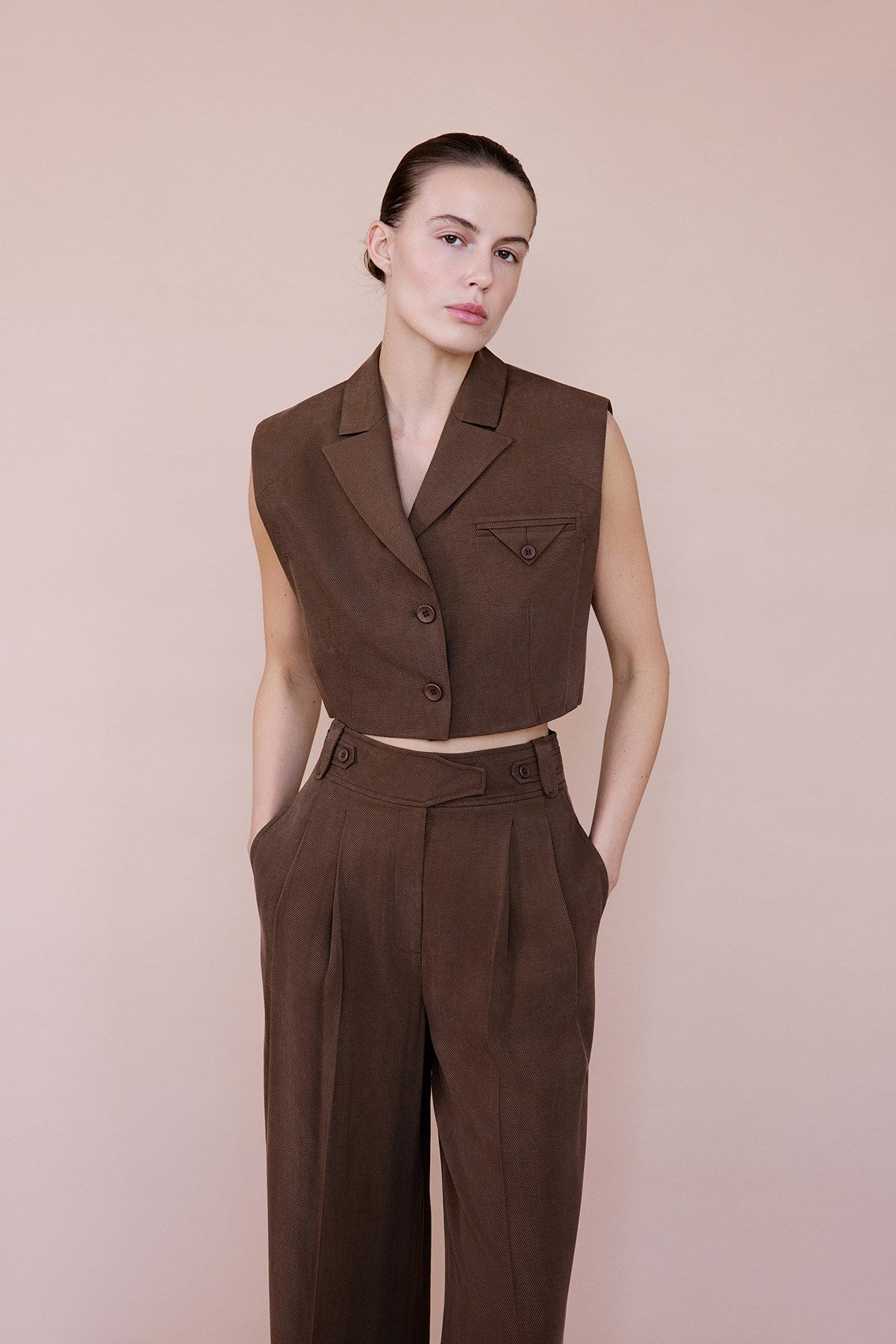 Blazer Collar Padded Crop Vest