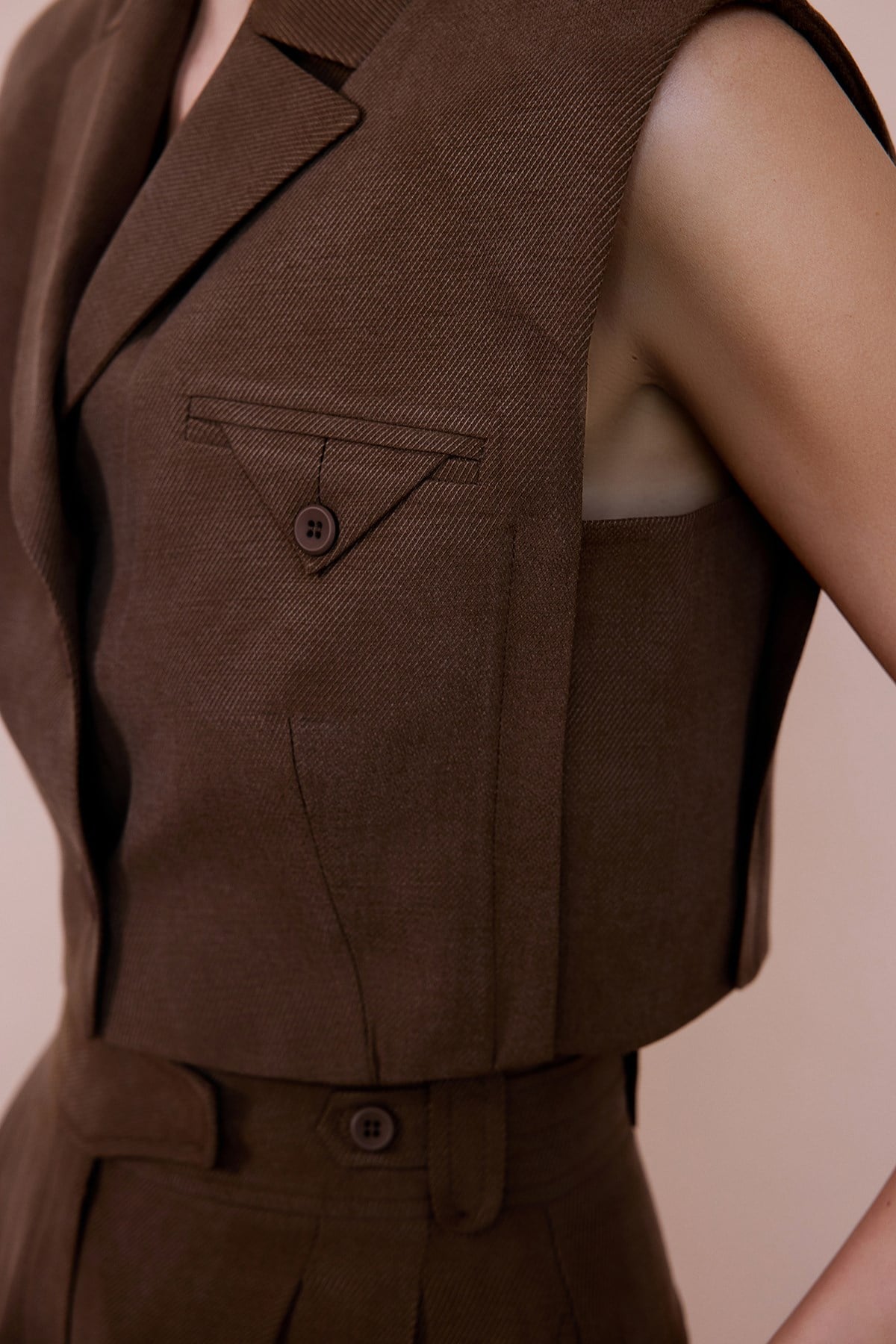 Blazer Collar Padded Crop Vest