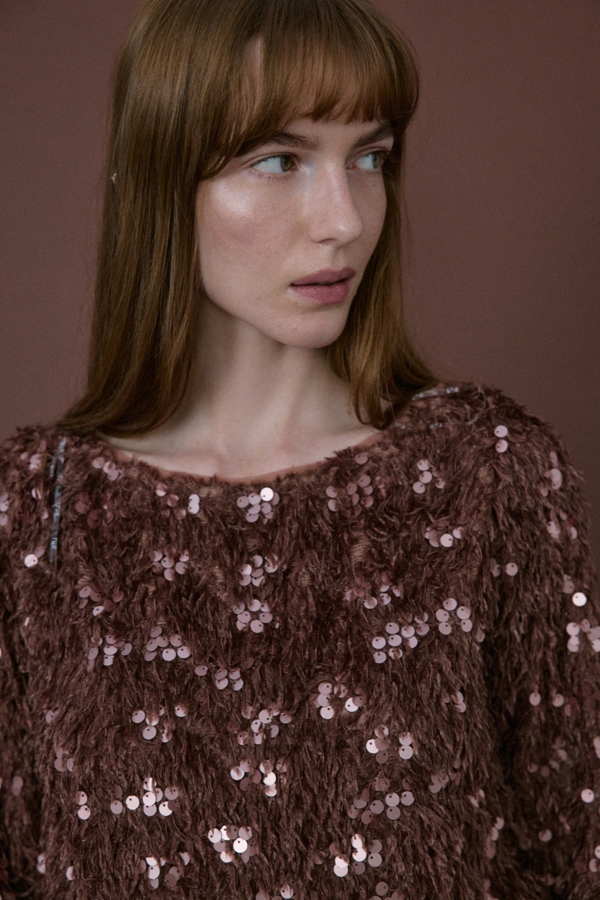 Boat Neck Sequin Embellished Blouse
