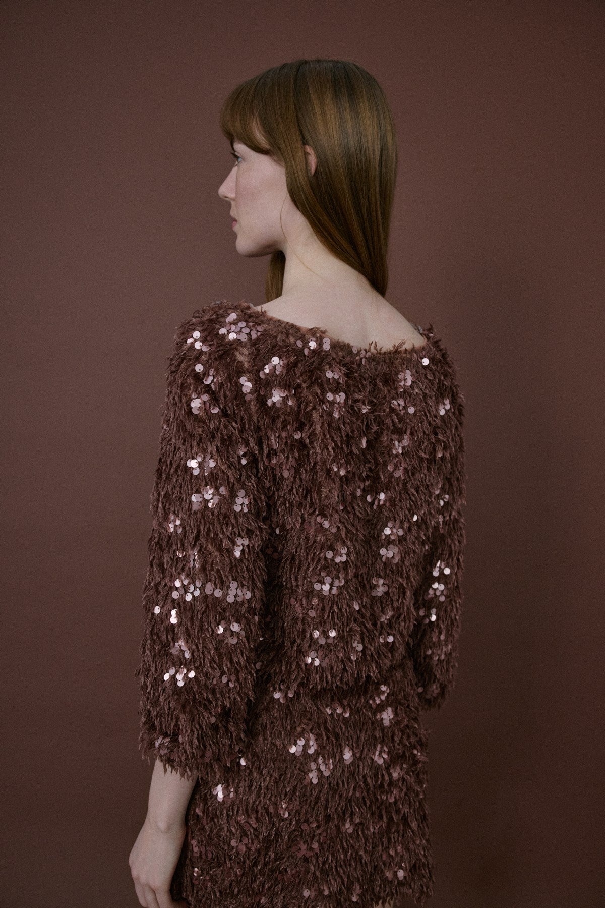 Boat Neck Sequin Embellished Blouse