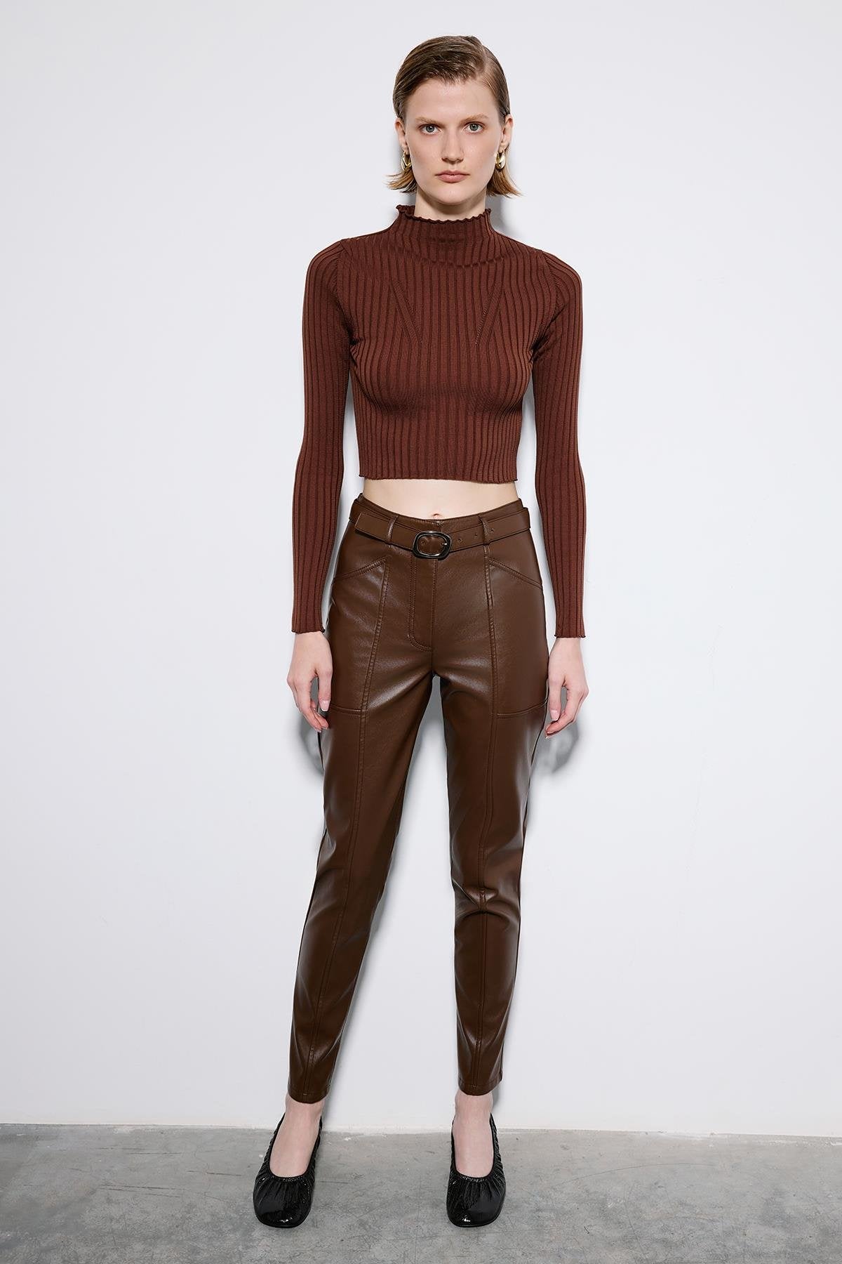 Leather Trousers With Metal Buckle