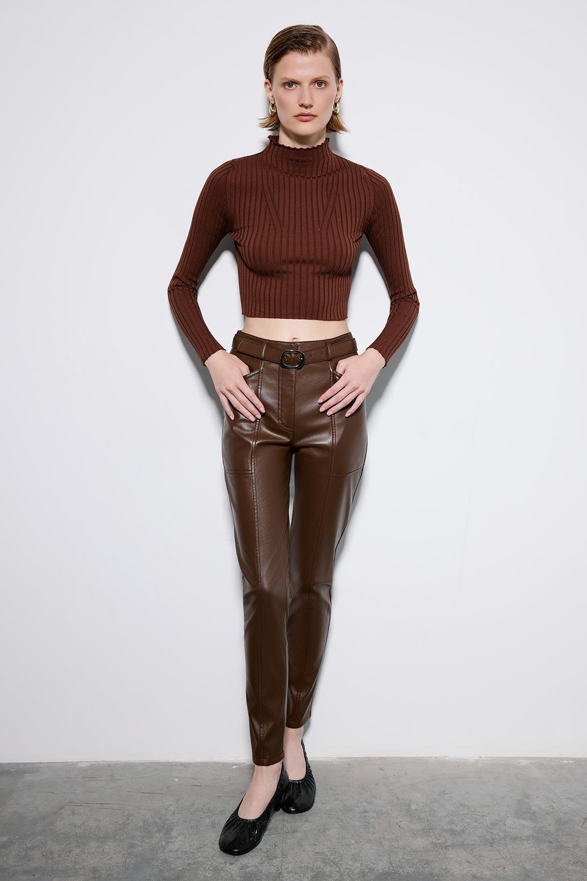 Leather Trousers With Metal Buckle
