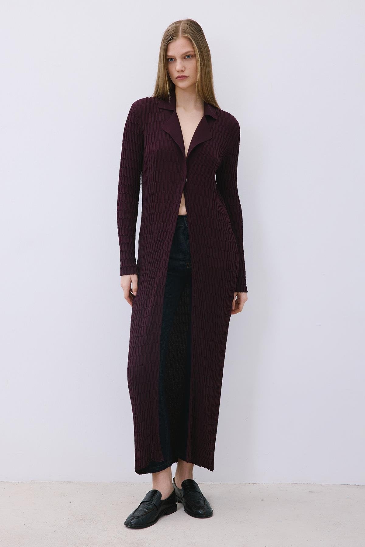Long Jacquard Knit Cardigan