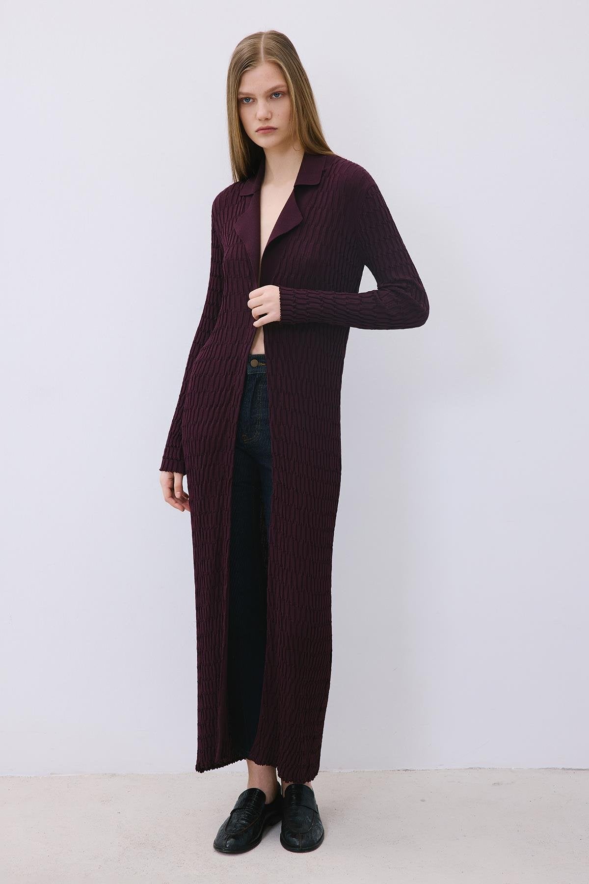 Long Jacquard Knit Cardigan