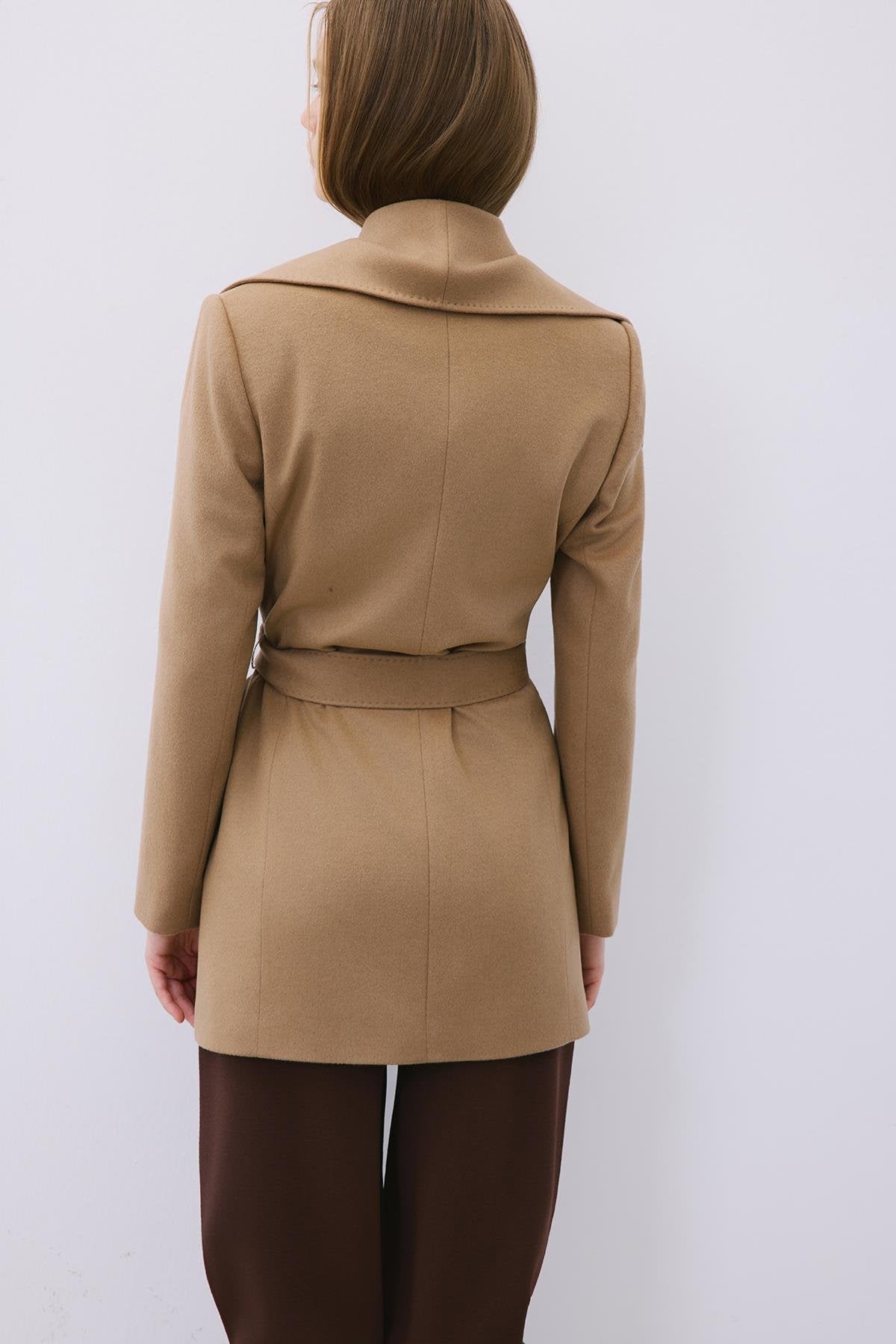 Cashmere Coat with Wide Collar and Belt