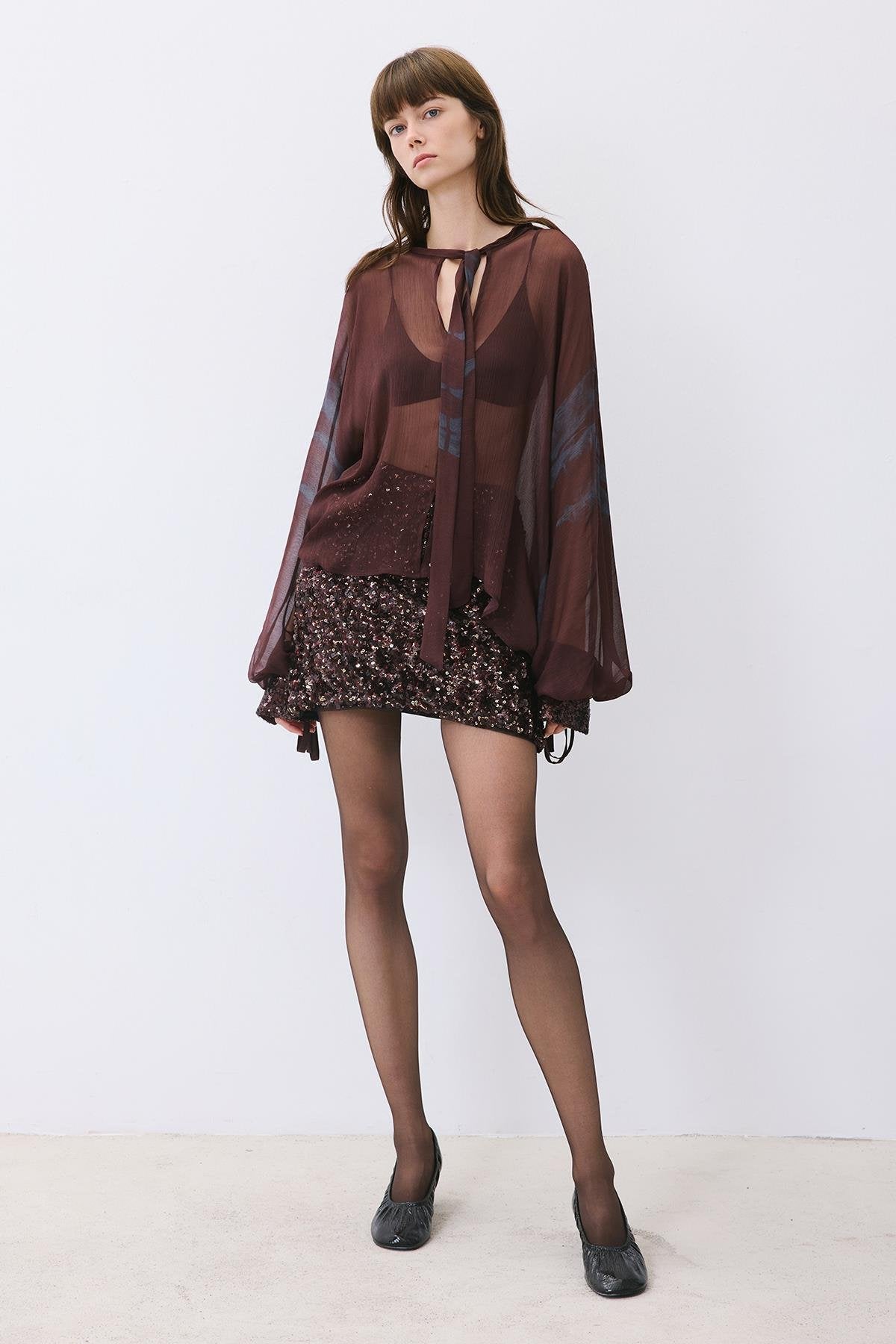 Chiffon Blouse with Drawstring Neck