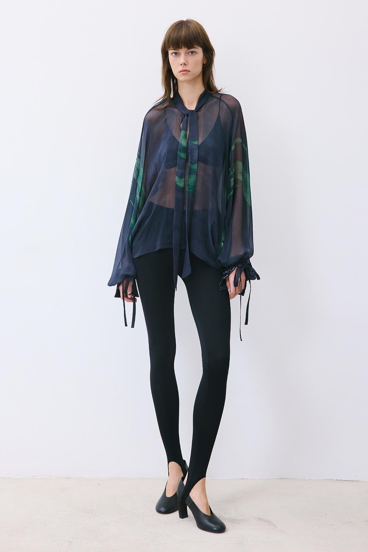 Chiffon Blouse with Drawstring Neck