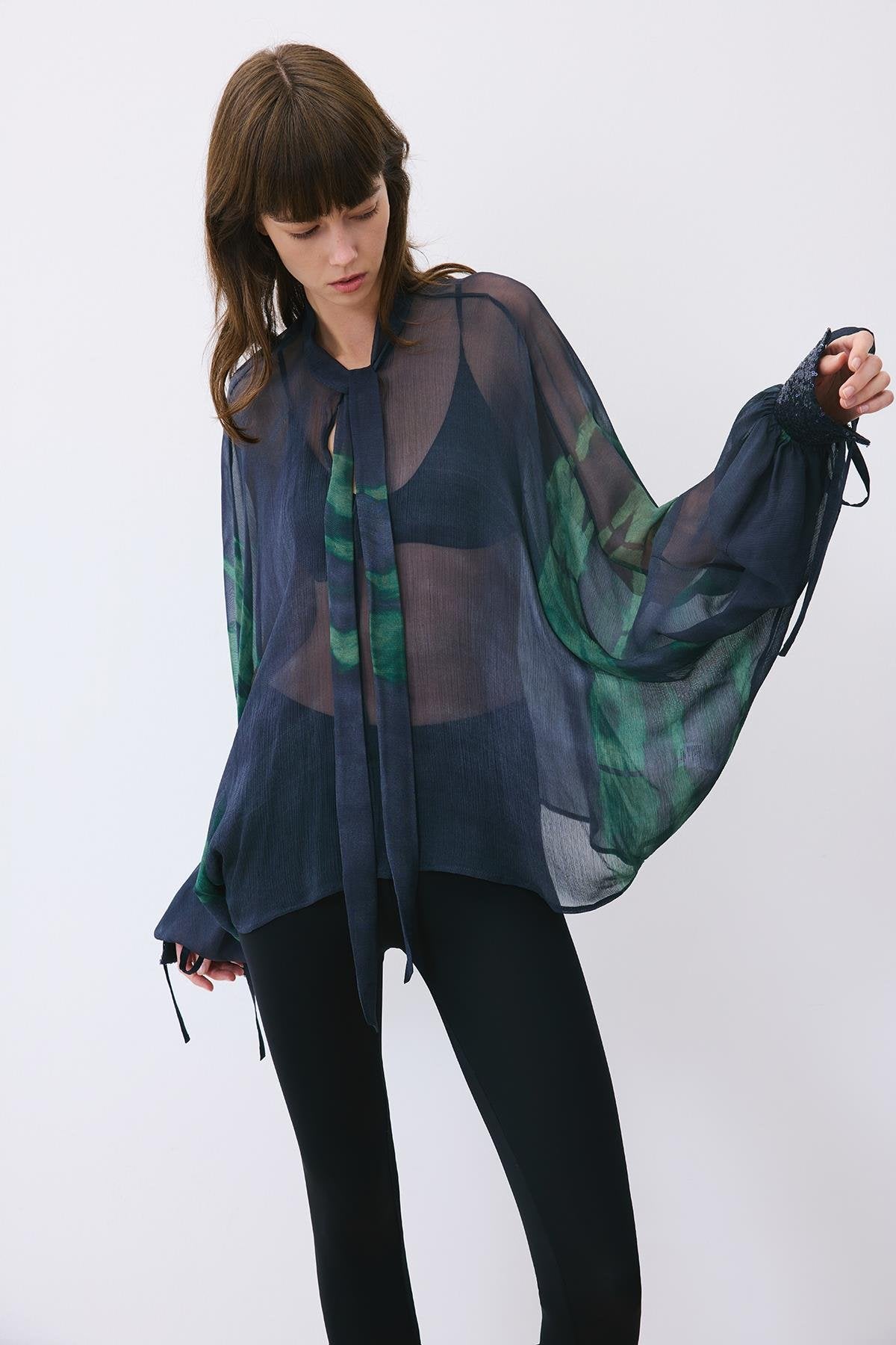 Chiffon Blouse with Drawstring Neck