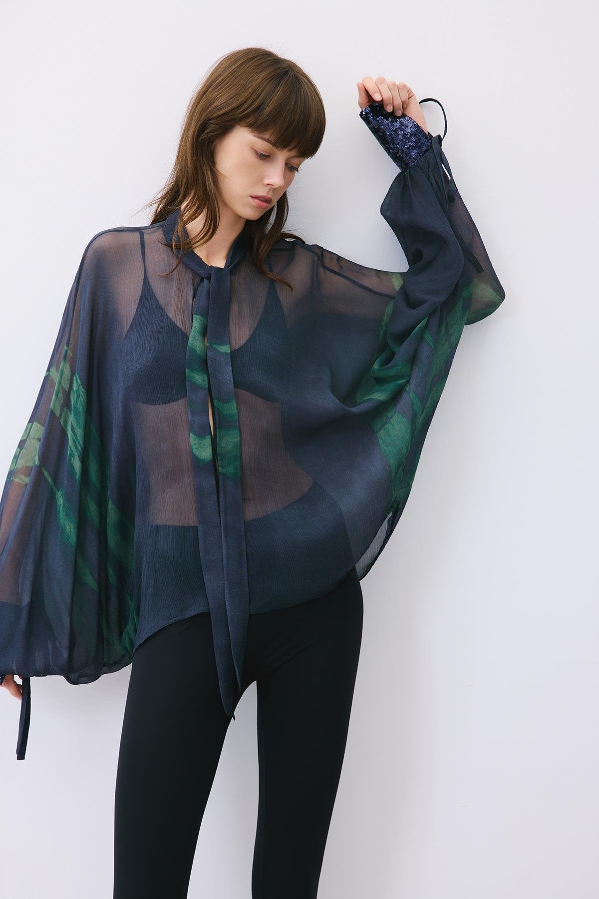 Chiffon Blouse with Drawstring Neck