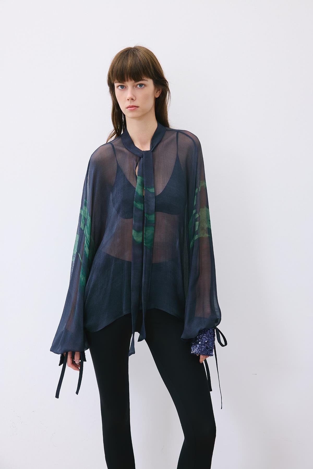 Chiffon Blouse with Drawstring Neck