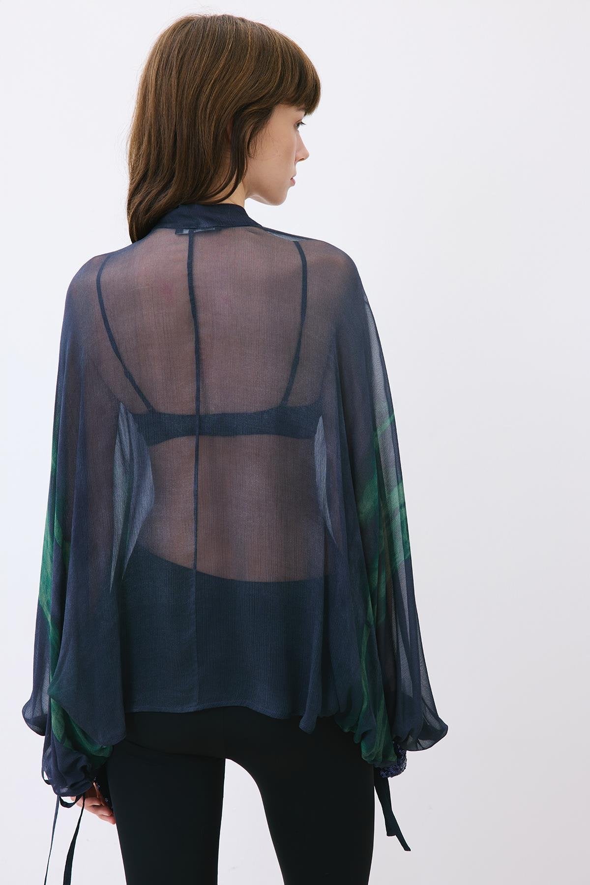 Chiffon Blouse with Drawstring Neck