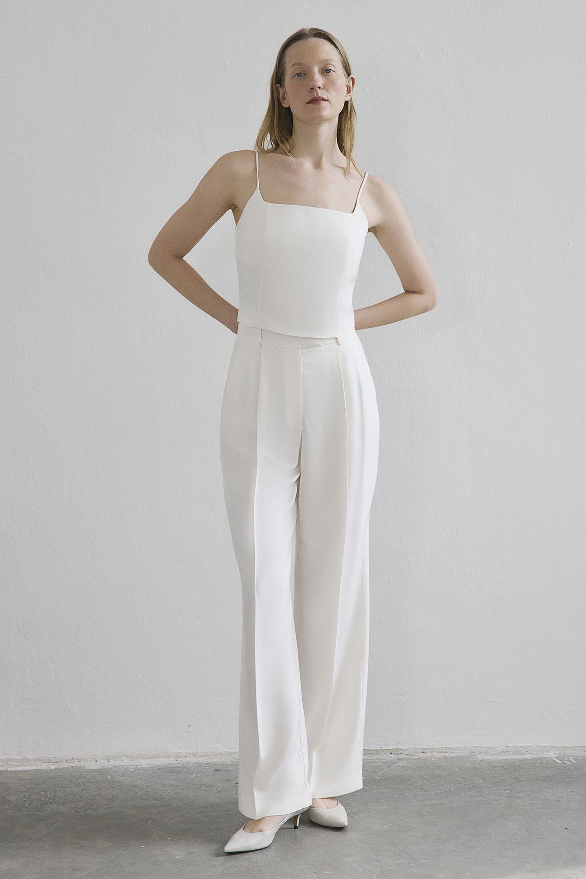 Crease Detail Pleated Wide Leg Pants