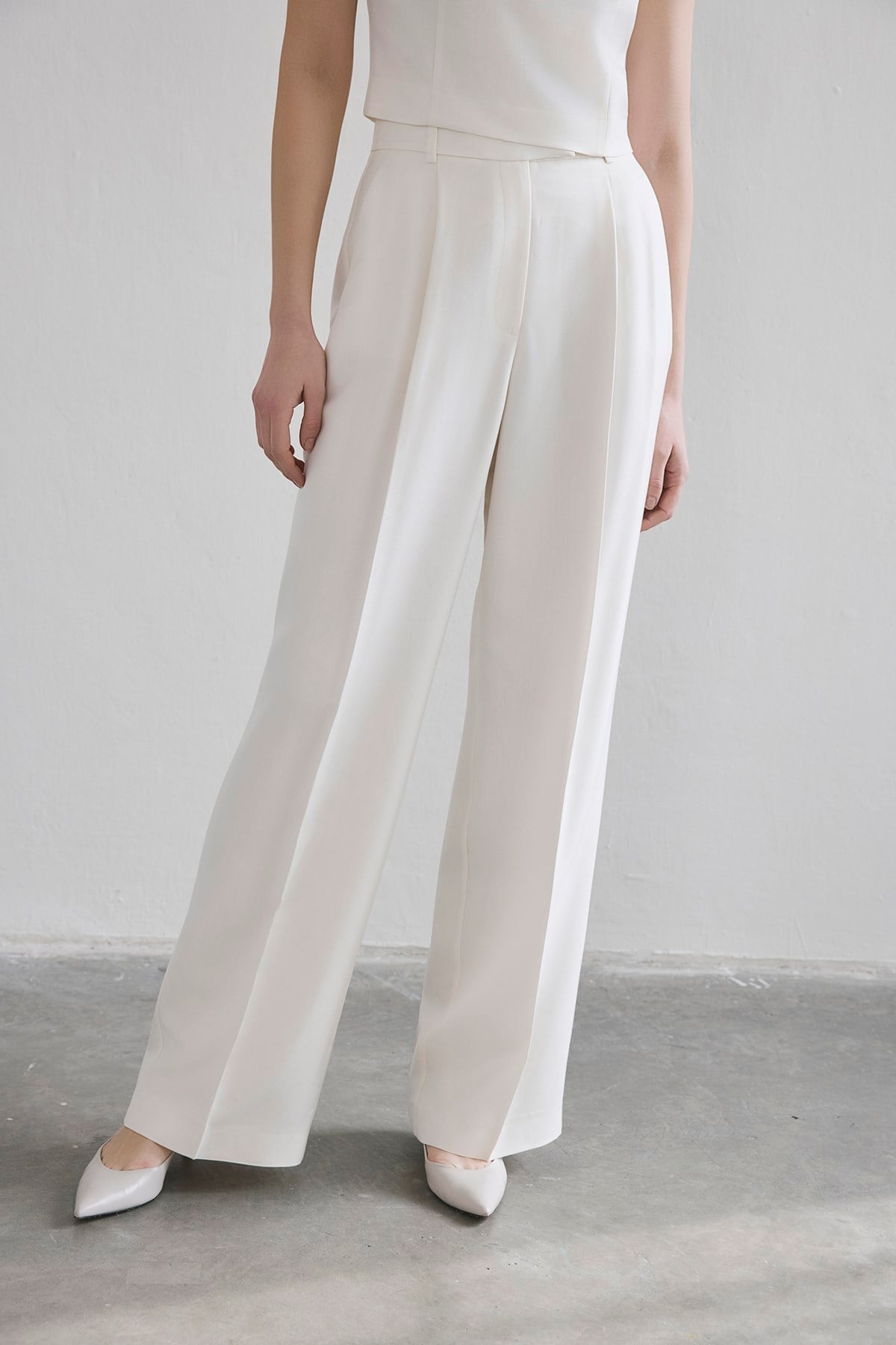 Crease Detail Pleated Wide Leg Pants