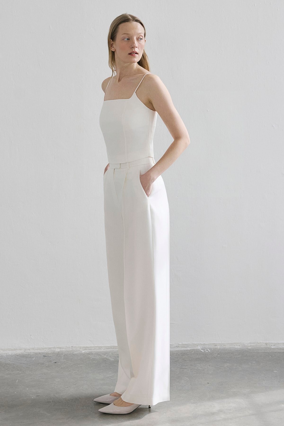 Crease Detail Pleated Wide Leg Pants