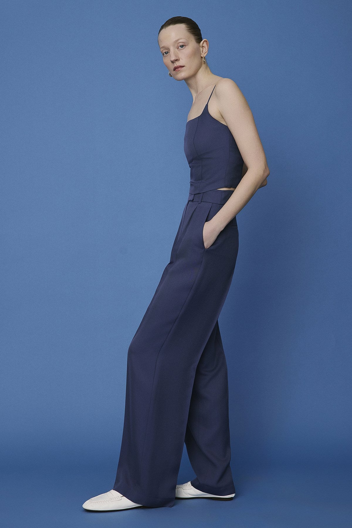 Crease Detail Pleated Wide Leg Pants