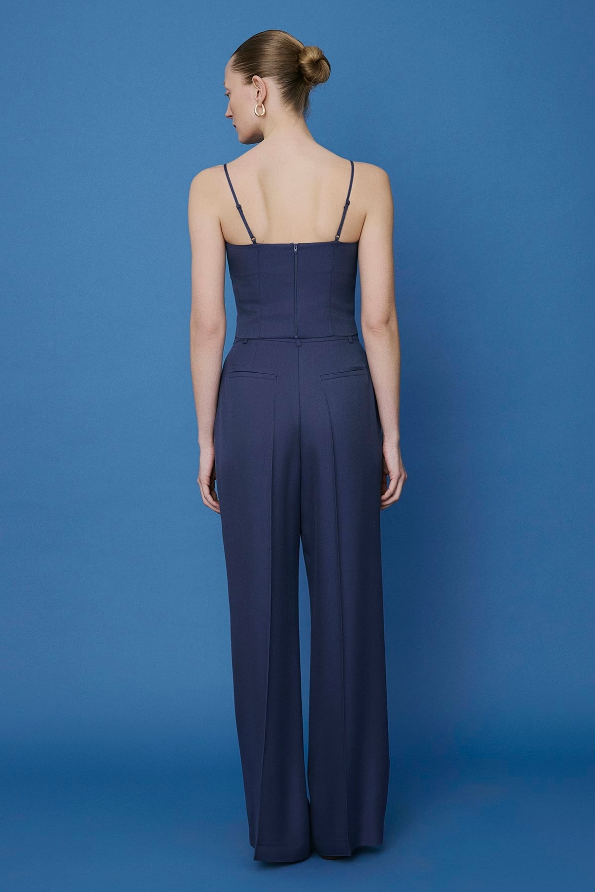 Crease Detail Pleated Wide Leg Pants