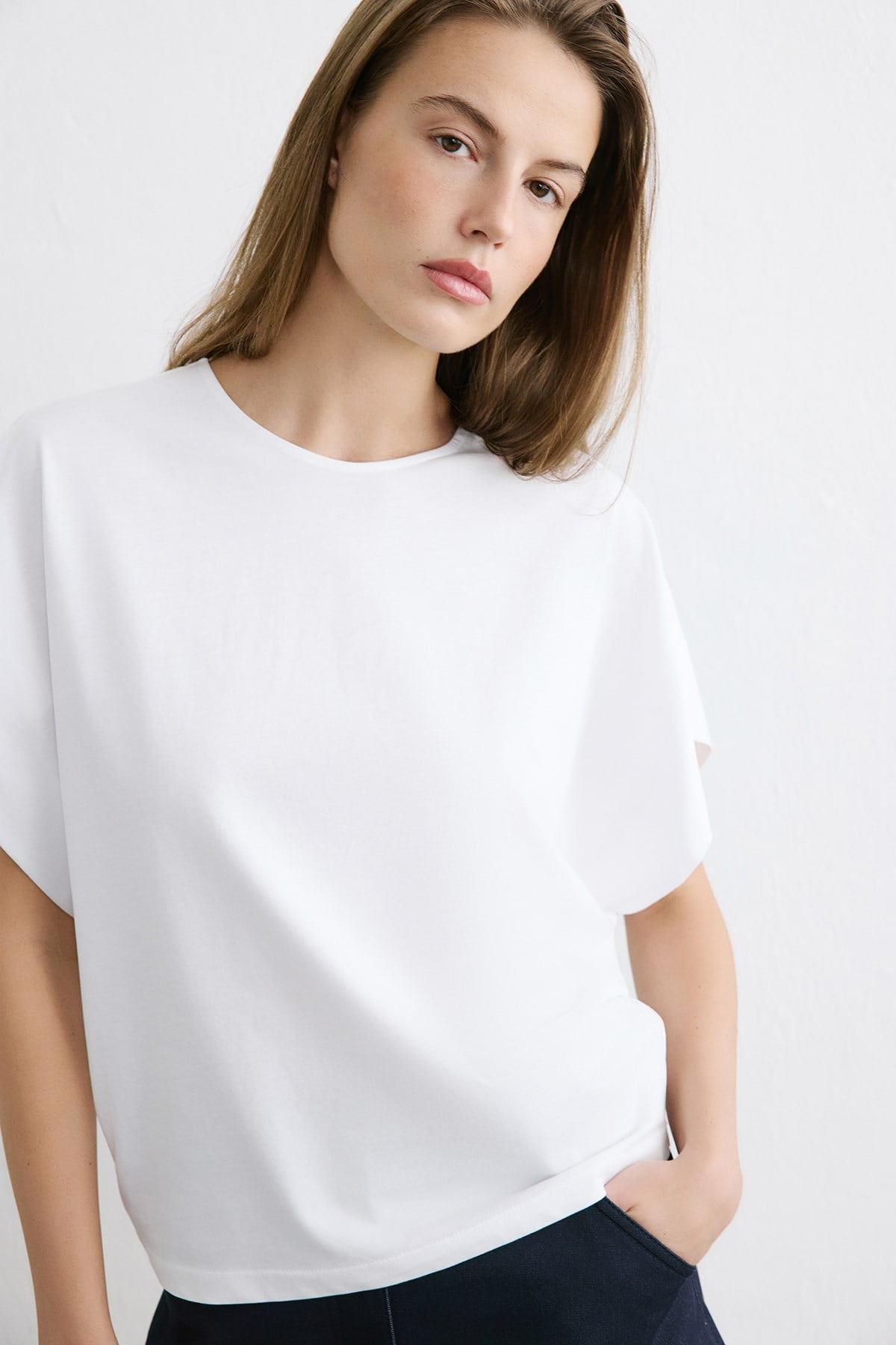 Crew Neck Knit Powder T-shirt