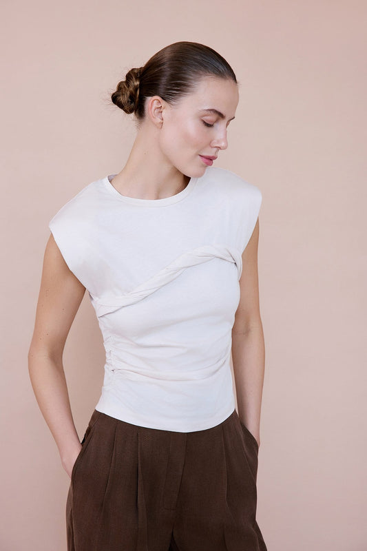 Crew Neck Padded Knit T-shirt