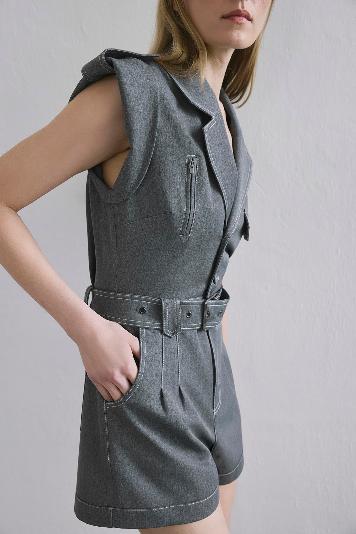 Denim Contrast Belted Jumpsuit