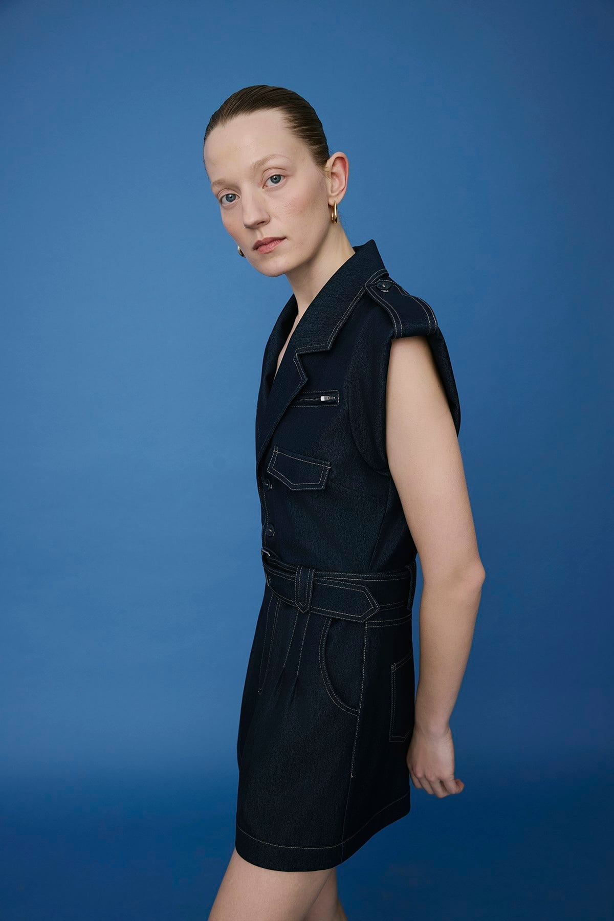 Denim Contrast Belted Jumpsuit