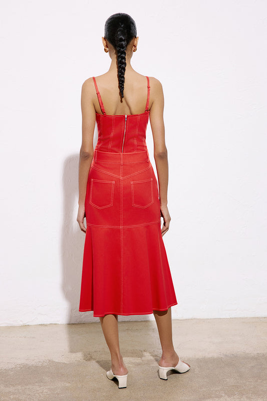 Denim Textured Midi Coral Skirt