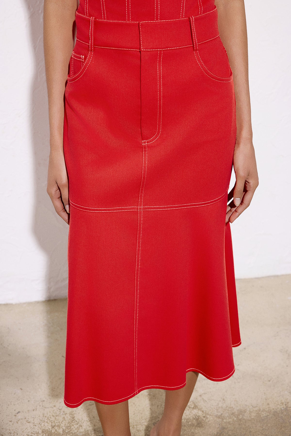 Denim Textured Midi Coral Skirt